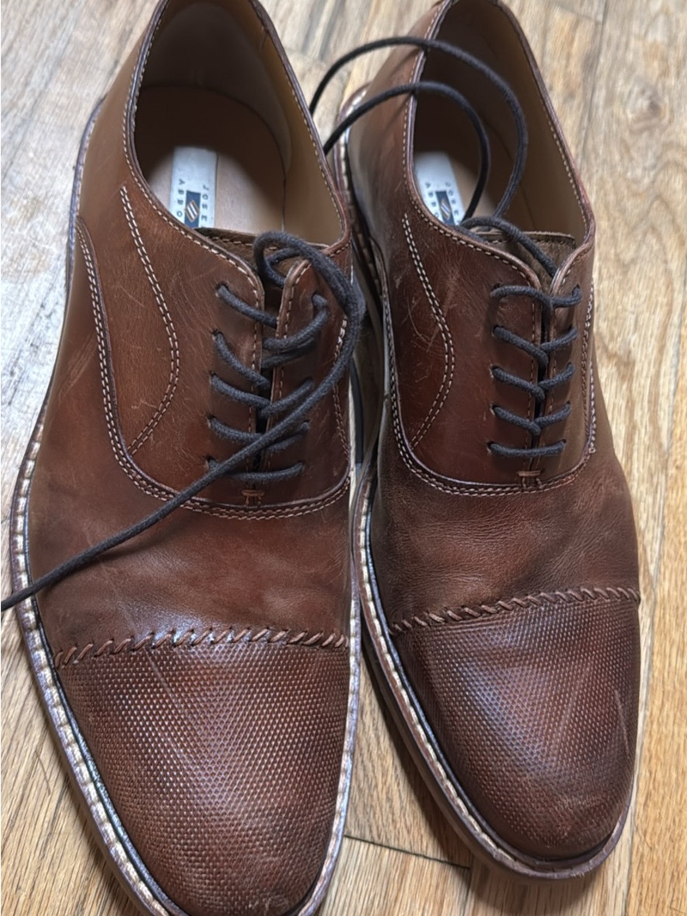 Joseph Abboud Men's Cognac Brown Leather Lace-Up Oxfords